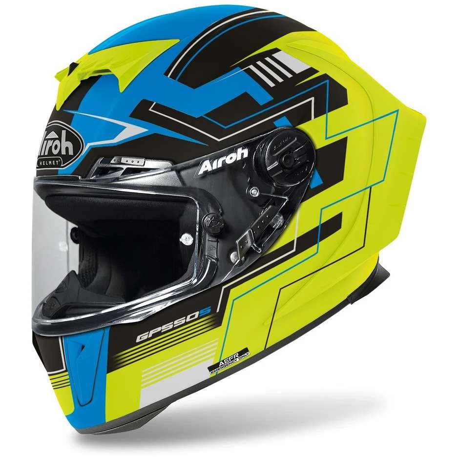 Casque De Moto Intégral En Fibre Airoh GP550 S Challenge Blue Matt Yellow 3 Casque De Moto Intégral En Fibre Airoh GP550 S Challenge Blue Matt Yellow