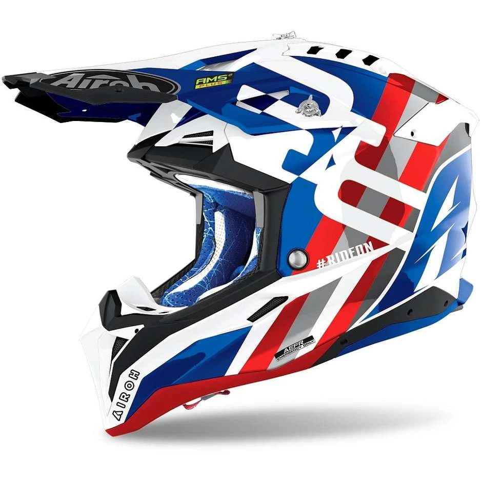 Casque Moto Cross Enduro En Fibre HPC Airoh AVIATOR 3 Rainbow Bleu Rouge 3 Casque Moto Cross Enduro En Fibre HPC Airoh AVIATOR 3 Rainbow Bleu Rouge