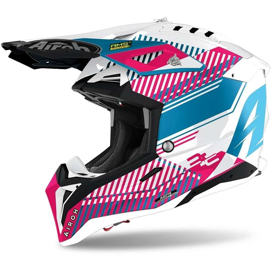 Casque Moto Cross Enduro En Fibre HPC Airoh AVIATOR 3 Wave Glossy Pink Chrome 3 Casque Moto Cross Enduro En Fibre HPC Airoh AVIATOR 3 Wave Glossy Pink Chrome